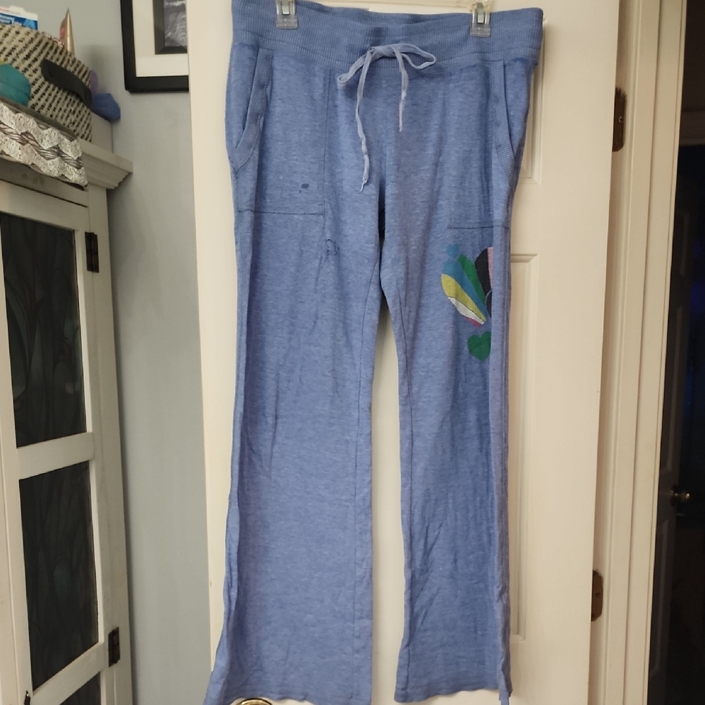 PINK Victoria's Secret Blue and Green Pajama Pants with Drawstring Waist